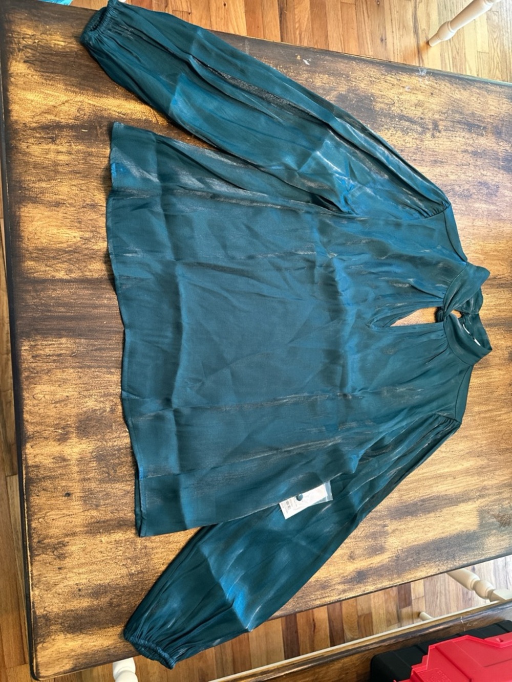 Nine West Teal  Long-Sleeve Blouse with Keyhole